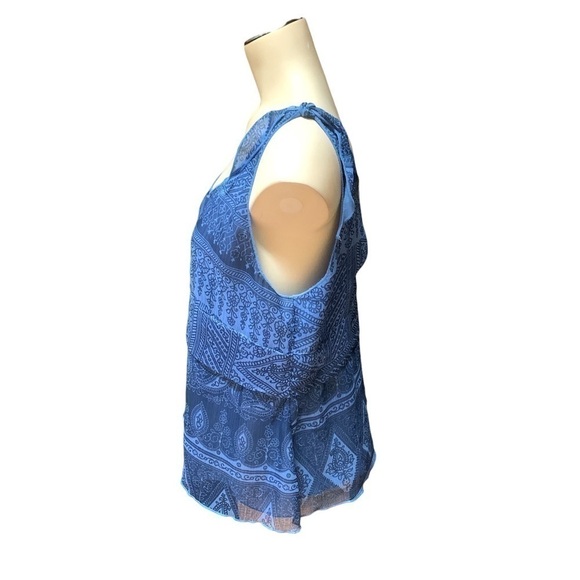 CONVERSE Women’s Blue Paisley Flowing Tie Tank Top Blouse XL - Picture 2 of 14